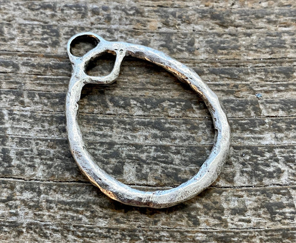 Load image into Gallery viewer, Hammered Hoop Charm Holder, Silver Artisan Earring Finding, SL-6094
