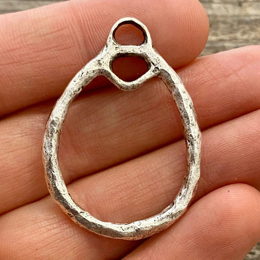 Hammered Hoop Charm Holder, Silver Artisan Earring Finding, SL-6094