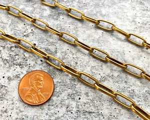 Large Gold Clip Chain, Flat Link Rectangle Gold Chain by the Foot, Jewelry Supplies, GL-2020