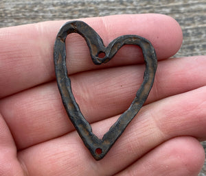 Hammered Heart Connector Pendant, Antiqued Rustic Brown Charm, BR-6089