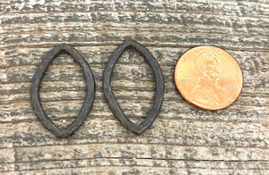 2 Hammered Link, Navette Marquise Connector, Leather Ring Hoop, Antiqued Rustic Brown Jewelry Supply, BR-6087