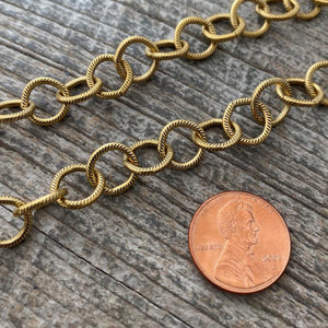 Large Textured Etched Chain, Circle Cable Bulk Chain By Foot, Antiqued Gold Necklace Bracelet Jewelry Making GL-2019