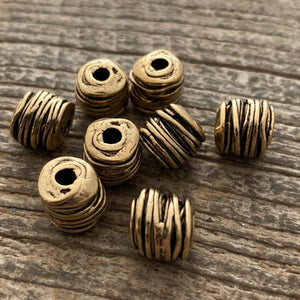 2 Antiqued Gold Artisan Spacer Beads, Wired Tube Bead, Leather Slider Bracelet Bead Finding, Jewelry Supplies, GL-6088