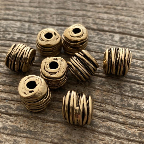 Load image into Gallery viewer, 2 Antiqued Gold Artisan Spacer Beads, Wired Tube Bead, Leather Slider Bracelet Bead Finding, Jewelry Supplies, GL-6088
