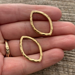 2 Hammered Link, Navette Marquise Connector, Leather Ring Hoop, Antiqued Gold Jewelry Supply, GL-6087