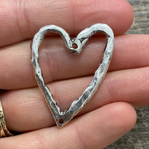 Load image into Gallery viewer, Hammered Heart Artisan Connector Pendant, Silver Charm, SL-6089
