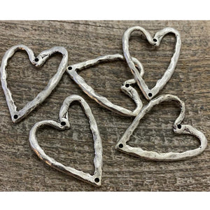 Hammered Heart Artisan Connector Pendant, Silver Charm, SL-6089