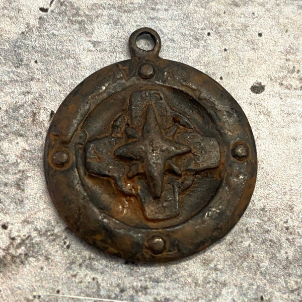 Load image into Gallery viewer, Compass Rose Cross Pendant, Rustic Brown Pendant, Old World, Jewelry Supplies BR-6091
