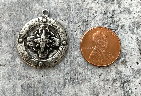 Load image into Gallery viewer, Compass Rose Cross Pendant, Antiqued Silver Pendant, Old World, Jewelry Supplies PW-6091

