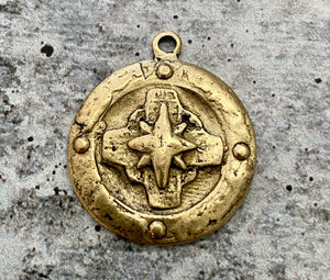 Compass Rose Cross Pendant, Antiqued Gold Pendant, Old World, Jewelry Supplies GL-6091