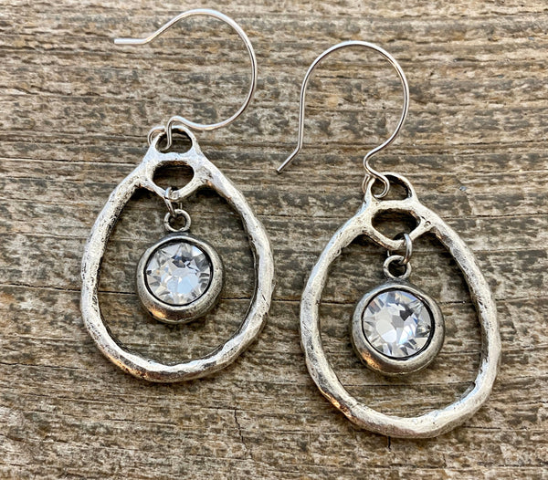 Load image into Gallery viewer, Hammered Hoop Charm Holder, Silver Artisan Earring Finding, SL-6094
