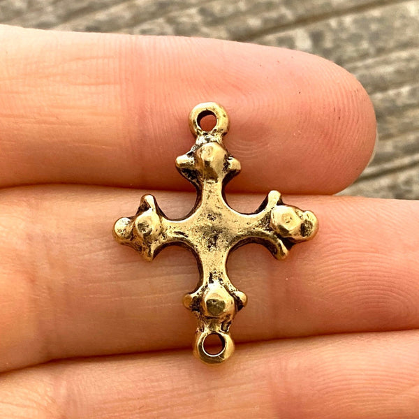 Load image into Gallery viewer, Dotted Cross Connector, Antiqued Gold Artisan Charm, Jewelry Making Supplies, GL-6097
