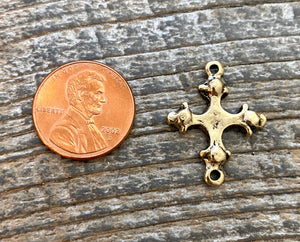 Dotted Cross Connector, Antiqued Gold Artisan Charm, Jewelry Making Supplies, GL-6097