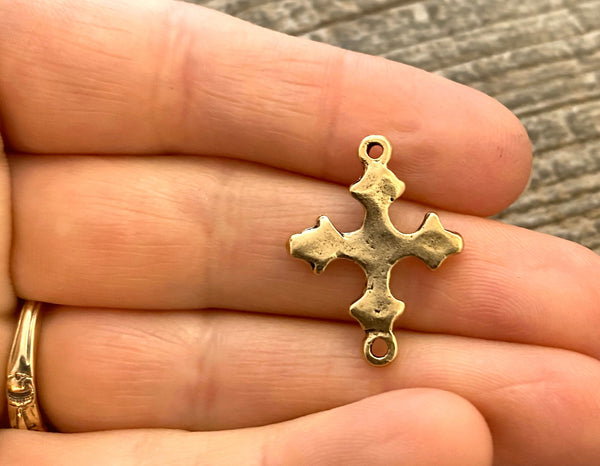 Load image into Gallery viewer, Dotted Cross Connector, Antiqued Gold Artisan Charm, Jewelry Making Supplies, GL-6097
