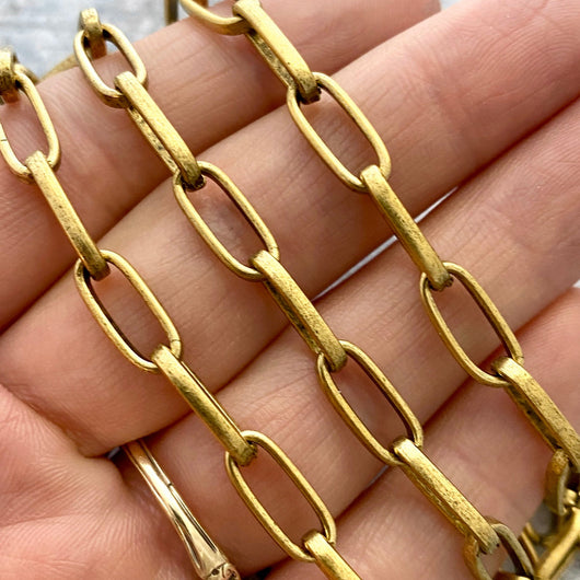 Large Gold Clip Chain, Flat Link Rectangle Gold Chain by the Foot, Jewelry Supplies, GL-2020