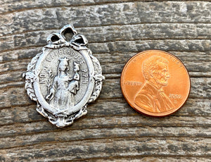 French Mary Medal with Bow, Notre Dame of Lapeyrouse, Silver Religious Jewelry Charm Pendant, SL-6101