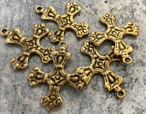 Ancient Cross with Dainty Floral Design, Antiqued Gold Religious Charm Pendant, Christian Jewelry Making Supplies, GL-6084