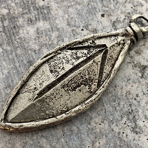 Load image into Gallery viewer, Soldered Large Leaf Pendant, Nature Charm, Antiqued Silver, Artisan Jewelry Making Supplies, PW-6107
