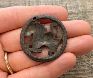 Large Artisan Horse Pendant, Antiqued Rustic Brown Equestrian Charm, Jewelry Making, BR-6105