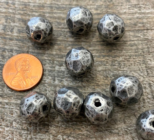 Large Hammered Artisan Ball Bead, Antiqued Silver Finding, Jewelry Components Supplies, PW-6106