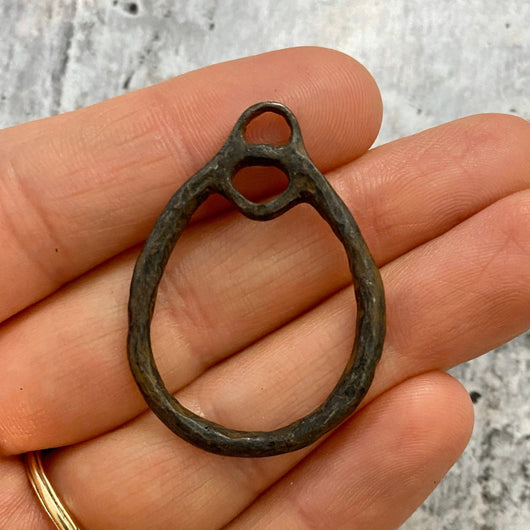 Hammered Hoop Charm Holder, Rustic Brown Artisan Earring Finding, BR-6094