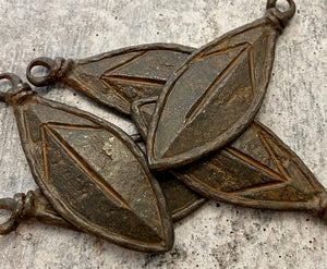 Soldered Large Leaf Pendant, Nature Charm, Antiqued Rustic Brown, Artisan Jewelry Making Supplies, BR-6107