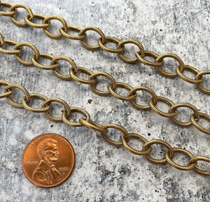 Large Textured Etched Chain, Oval Cable Bulk Chain By Foot, Antiqued Gold Necklace Bracelet Jewelry Making GL-2024