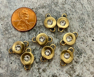 Swarovski Crystal Clear Rhinestone Modern Connector Charm, Gold Pendant, Jewelry Making Artisan Findings, GL-S008