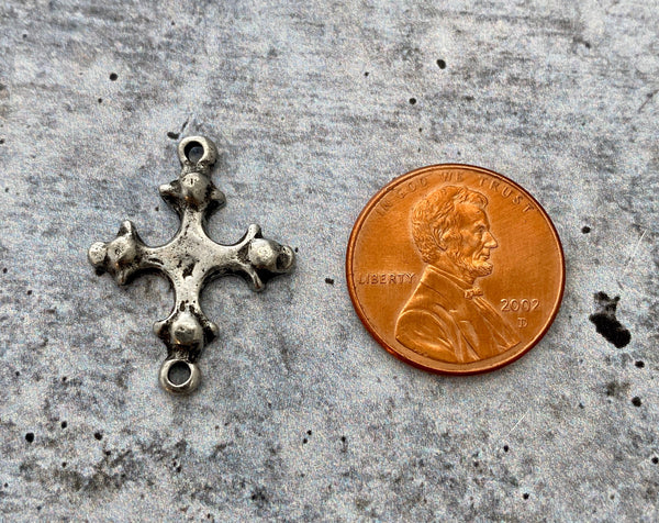 Load image into Gallery viewer, Dotted Cross Connector, Antiqued Silver Artisan Charm, Jewelry Making Supplies, PW-6097
