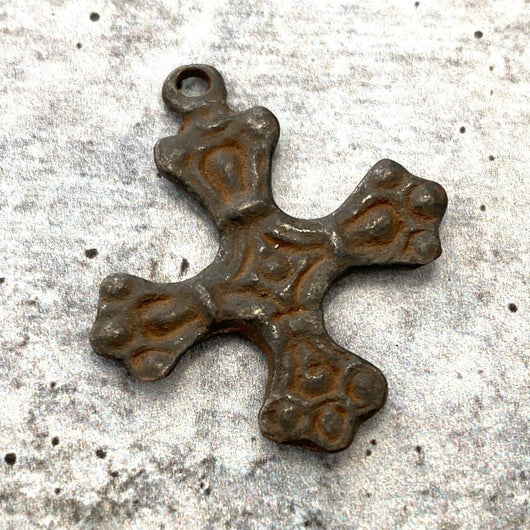 Ancient Cross with Dainty Floral Design, Religious Charm Pendant, Christian Jewelry Making Supplies, BR-6084
