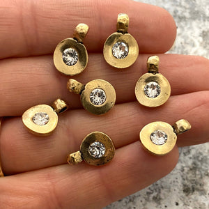 Swarovski Crystal Clear Rhinestone Modern Drop Charm, Antiqued Gold, Jewelry Making Artisan Findings, GL-S011