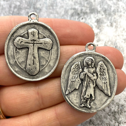 Archangel St. Raphael, Catholic Medal, Angel of Healing, Antiqued Silver Religious Pendant Charm, Protection Christian Jewelry, PW-6135