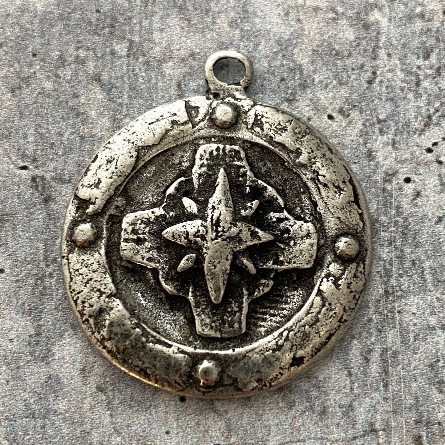 Compass Rose Cross Pendant, Antiqued Silver Pendant, Old World
