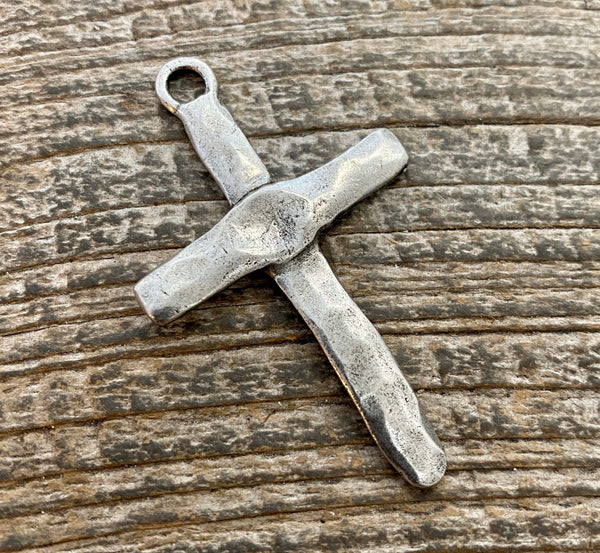 Load image into Gallery viewer, Artisan Hammered Cross Pendant, Silver Religious Jewelry Supplies, PW-6109
