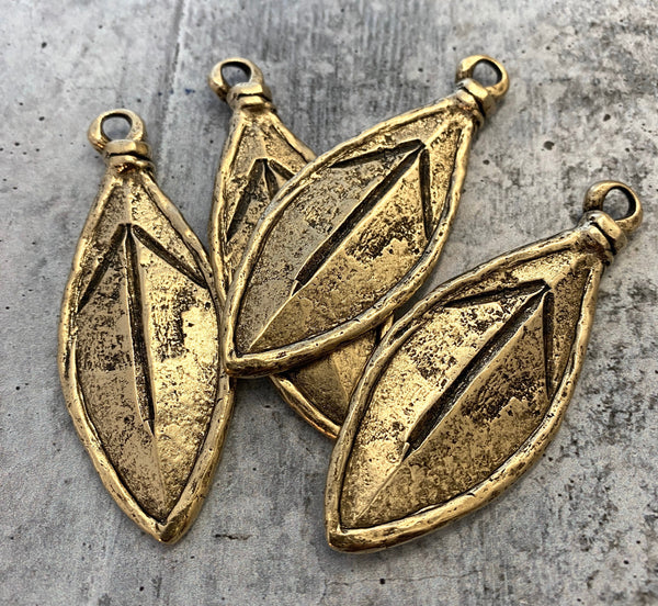 Load image into Gallery viewer, Soldered Large Leaf Pendant, Nature Charm, Antiqued Gold, Artisan Jewelry Making Supplies, Carson&#39;s Cove, GL-6107
