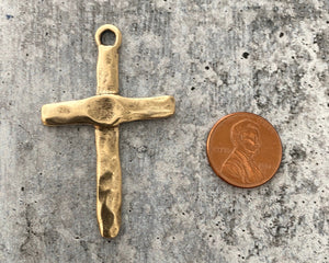 Artisan Hammered Cross Pendant, Gold Religious Jewelry Supplies, GL-6109