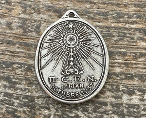 Our Lady of Lujan Medal, Catholic Religious Pendant, Blessed Mother, Antiqued Oxidized Silver Charm, Religious Jewelry, PW-6103