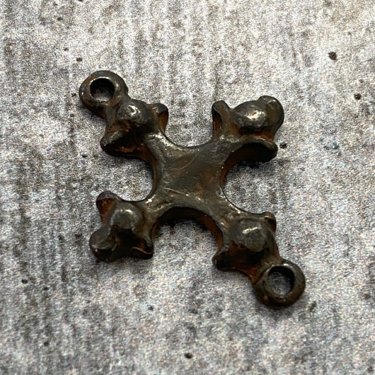 Dotted Cross Connector, Antiqued Rustic Brown Artisan Charm, Jewelry Making Supplies, BR-6097