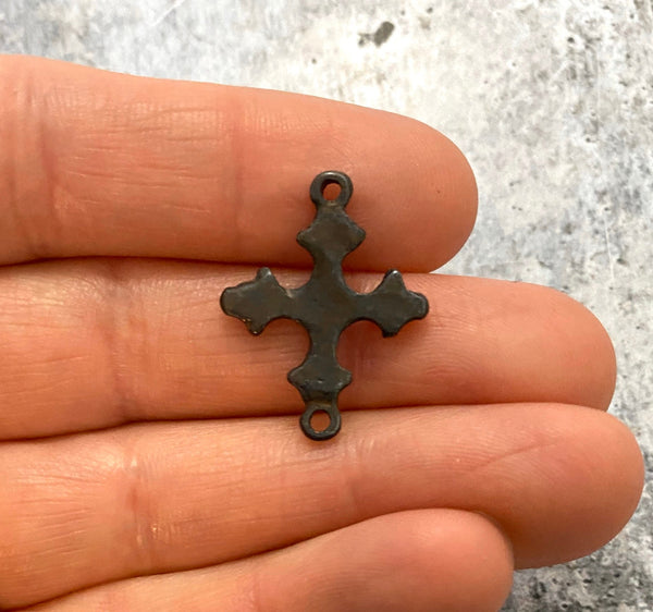 Load image into Gallery viewer, Dotted Cross Connector, Antiqued Rustic Brown Artisan Charm, Jewelry Making Supplies, BR-6097
