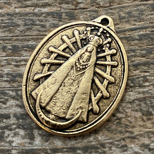 Our Lady of Lujan Medal, Catholic Religious Pendant, Blessed Mother, Antiqued Gold Charm, Religious Jewelry, GL-6103