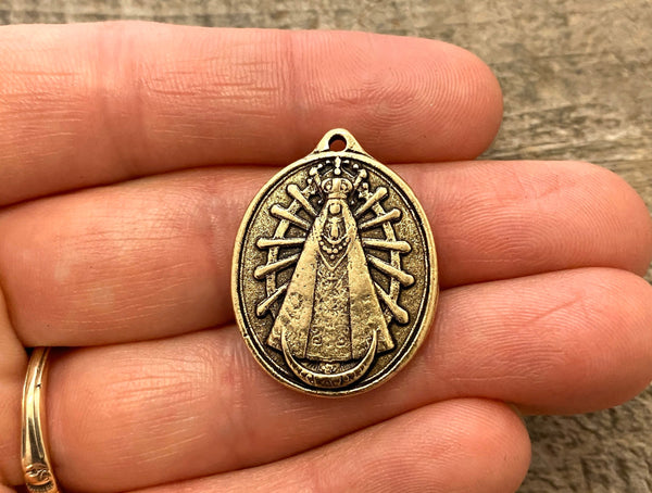 Load image into Gallery viewer, Our Lady of Lujan Medal, Catholic Religious Pendant, Blessed Mother, Antiqued Gold Charm, Religious Jewelry, GL-6103
