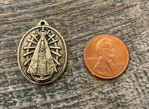 Our Lady of Lujan Medal, Catholic Religious Pendant, Blessed Mother, Antiqued Gold Charm, Religious Jewelry, GL-6103