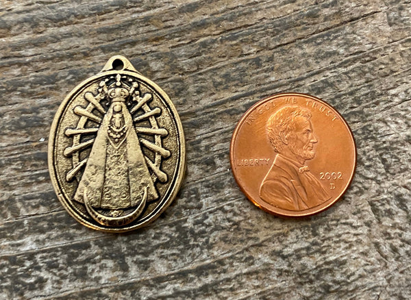 Load image into Gallery viewer, Our Lady of Lujan Medal, Catholic Religious Pendant, Blessed Mother, Antiqued Gold Charm, Religious Jewelry, GL-6103

