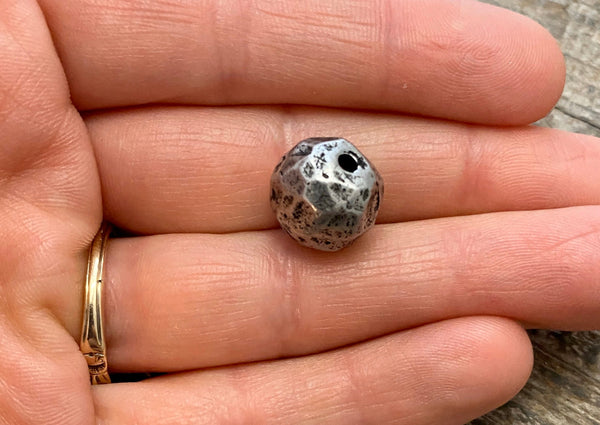 Load image into Gallery viewer, Large Hammered Artisan Ball Bead, Antiqued Silver Finding, Jewelry Components Supplies, PW-6106

