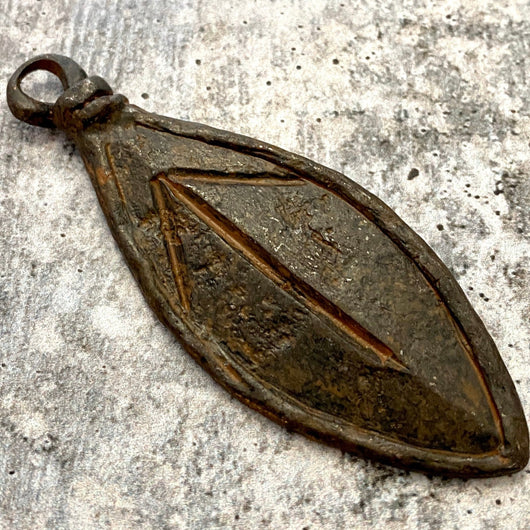 Soldered Large Leaf Pendant, Nature Charm, Antiqued Rustic Brown, Artisan Jewelry Making Supplies, BR-6107