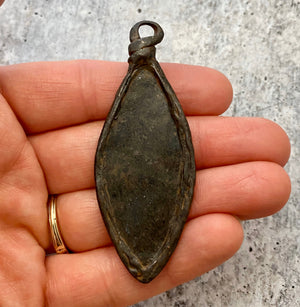Soldered Large Leaf Pendant, Nature Charm, Antiqued Rustic Brown, Artisan Jewelry Making Supplies, BR-6107