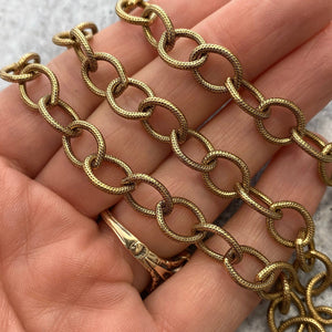 Large Textured Etched Chain, Oval Cable Bulk Chain By Foot, Antiqued Gold Necklace Bracelet Jewelry Making GL-2024