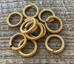 14mm Extra Large Gold Jump Rings, Thick Textured Antiqued Gold Connect –  Carson's Cove