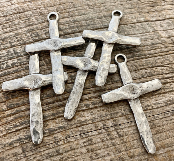 Load image into Gallery viewer, Artisan Hammered Cross Pendant, Silver Religious Jewelry Supplies, PW-6109
