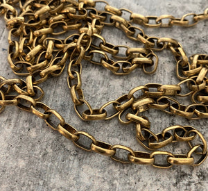 Large Gold Chain, Flat Rounded Link Rectangle Gold Chain by the Foot, Jewelry Supplies, GL-2026